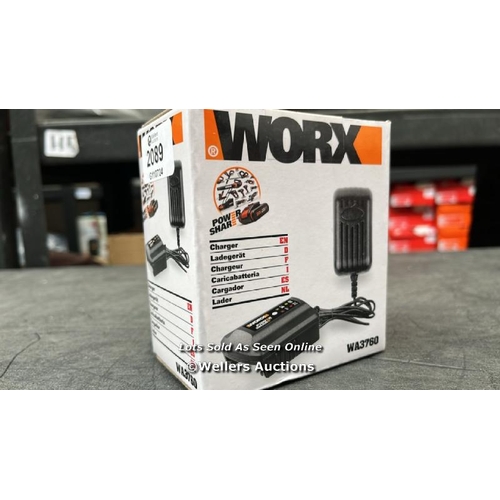 2089 - WORX WA3760 18V (20V MAX) BATTERY CHARGER COMPATIBLE WITH UK BATTERY PACKS / APPEARS NEW, OPEN BOX /... 