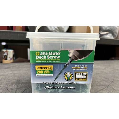 2202 - ULTI-MATE D30100 STICK-FIT DECK SCREWS - 5.0 X 70MM - TUB OF 200, ORGANIC GREEN / G61