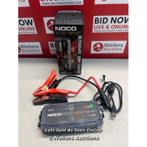 2294 - NOCO BOOST SPORT GB20 500A ULTRASAFE CAR JUMP STARTER, JUMP STARTER POWER PACK, 12V BATTERY BOOSTER,... 