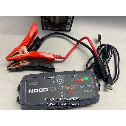 2294 - NOCO BOOST SPORT GB20 500A ULTRASAFE CAR JUMP STARTER, JUMP STARTER POWER PACK, 12V BATTERY BOOSTER,... 