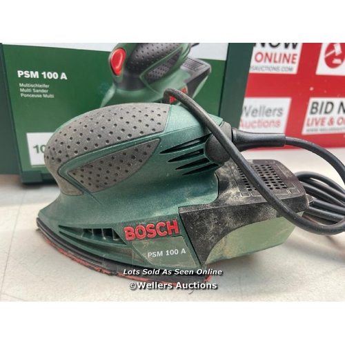 2301 - BOSCH HOME AND GARDEN MULTI SANDER PSM 100 A (100 W, IN CASE) / POWERS UP / SIGNS OF USE / E64