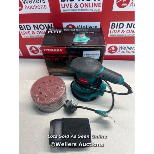 2305 - ORBITAL SANDER, HYCHIKA 300W 13000RPM RANDOM ORBITAL SANDER, 6 VARIABLE SPEEDS, 125MM 12PCS SANDPAPE... 