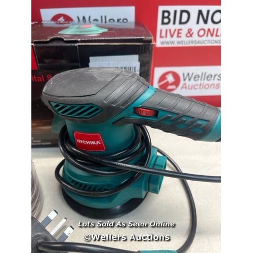 2305 - ORBITAL SANDER, HYCHIKA 300W 13000RPM RANDOM ORBITAL SANDER, 6 VARIABLE SPEEDS, 125MM 12PCS SANDPAPE... 