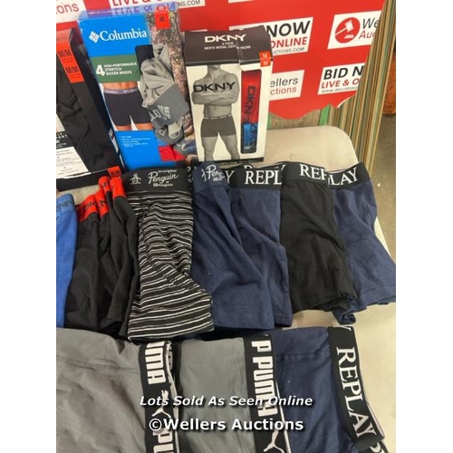 2401 - 27X GENTS NEW UNDERWEAR INCL. REPLAY, DKNY, PENGUIN, COLUMBIA AND PUMA / A40