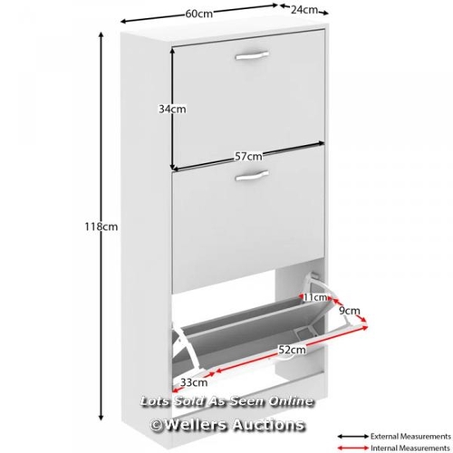 2902 - 3 DRAWER FLIP DOWN SHOE STORAGE FREE STANDING CABINET FOR HALLWAY / FINISH: WHITE / RRP: 52.99 / W3