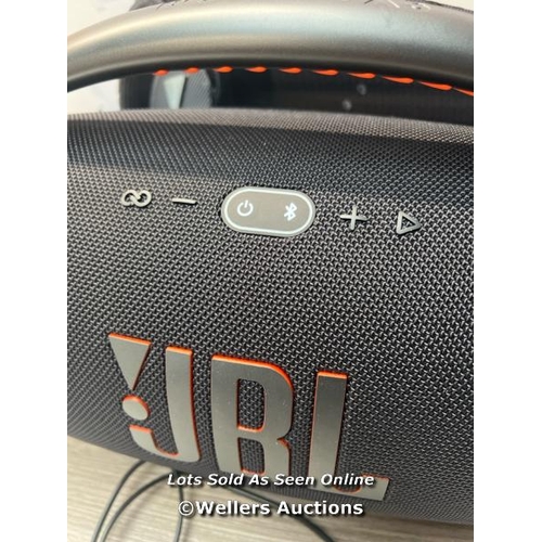 3519 - JBL BOOMBOX 3 PORTABLE BLUEOOTH SPEAKER / POWERS UP & CONNECTS VIA BLUETOOTH WITH SOUND / MINIMAL SI... 