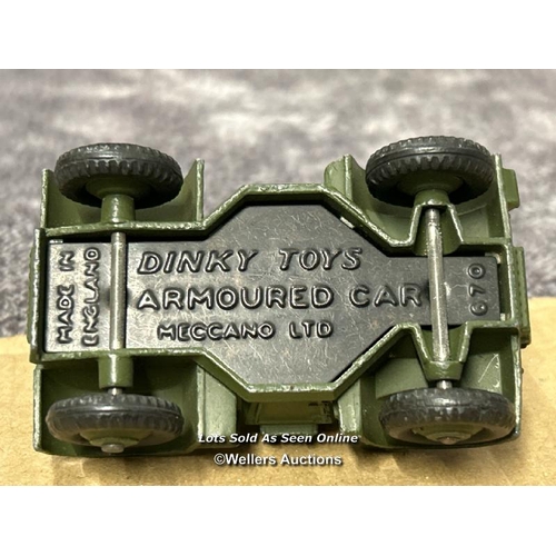 109 - Two Dinky armoured cars no.670, both different shades of green, with ridged hubs, unboxed / AN18