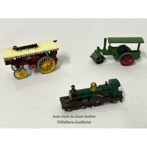 112 - Three Matchbox steam engines and locomotive including Fowler Showman's Engine no.9, Aveling and Port... 