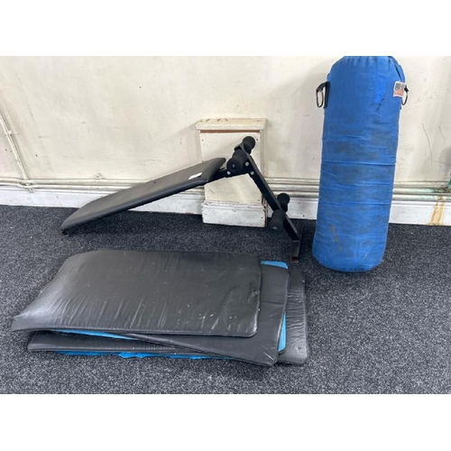 35 - X6 YOGA MATS, PUNCHING BAG AND A DECLINE BENCH