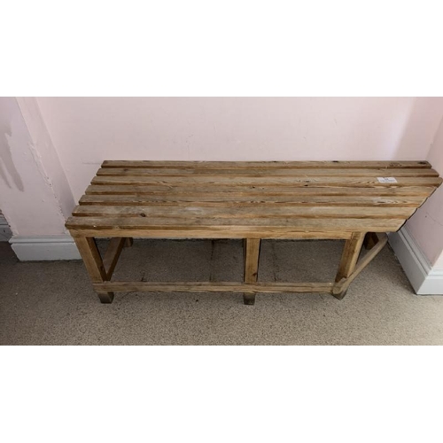 64 - X4 WOODEN BENCHES, LARGEST 175CM (L) X 46CM (H) X 42CM (D)