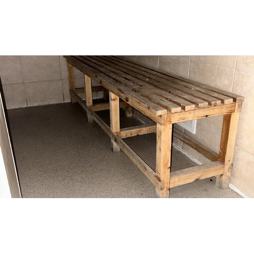 64 - X4 WOODEN BENCHES, LARGEST 175CM (L) X 46CM (H) X 42CM (D)