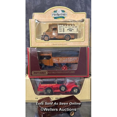 125 - Assorted boxed Models of Yesteryear and Lledo trucks and fire trucks with one loose / AN20