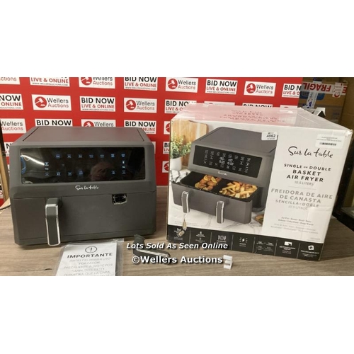 4062 - SUR LA TABLE AIR FRYER WITH X2 3.8L DRAWERS / POWERS UP / SIGNS OF USE / DAMAGED HANDLE PLEASE SEE I... 