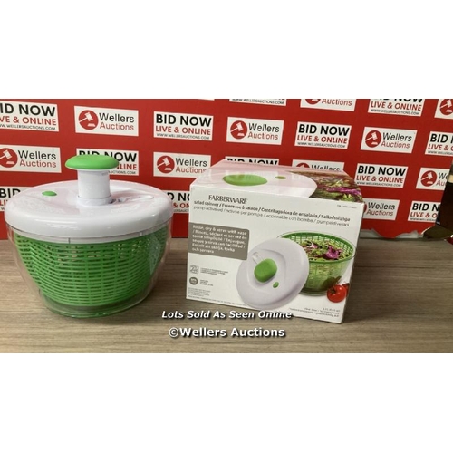 4096 - FARBERWARE PUMP ACTIVATED SALAD SPINNER / APPEARS NEW OPEN BOX / E8