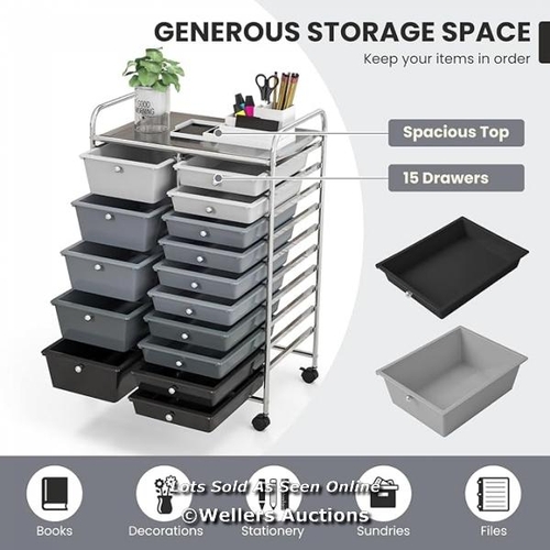 7021 - RRP: �64.95 - 15 DRAWER ROLLING STORAGE CART TOOLS SCRAPBOOK PAPER OFFICE ORGANIZER / G37