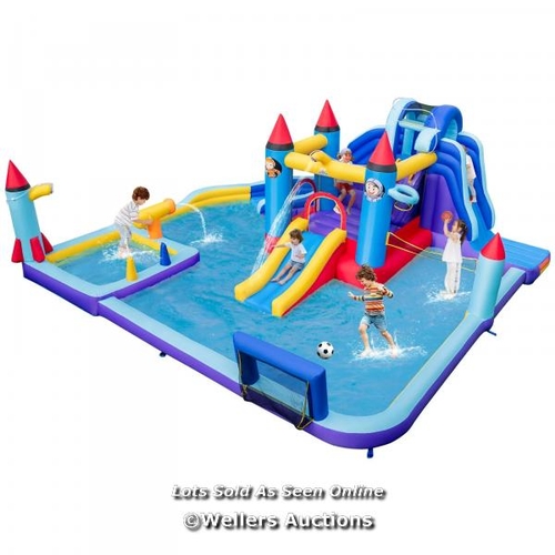 7045 - RRP: £325.95 - ROCKET THEME INFLATABLE WATER SLIDE PARK WITH 2 SLIDES SPLASH POOL BLOWER / MS