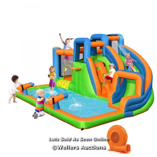 7058 - RRP: �349 - INFLATABLE BOUNCY CASTLE, 6 IN 1 GIANT WATER PARK WITH LONG SLIDE, TRAMPOLINE, DUAL CLIM... 