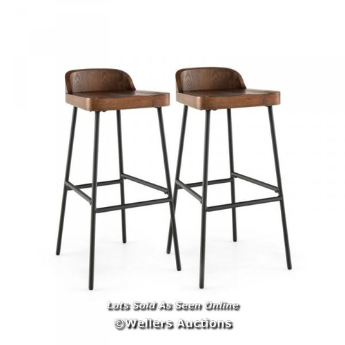 7060 - RRP: �110 - WOODEN BAR STOOL SET OF 2 WITH CHIC LOW BACK AND METAL LEGS / 2 BOXES / MA