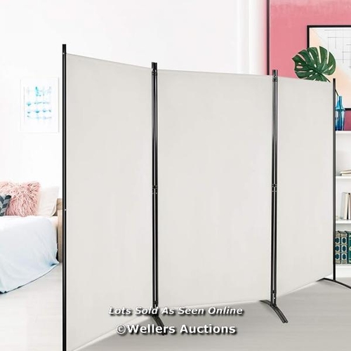 7083 - RRP: �55.95 - 3-PANEL FREESTANDING WOOD ROOM DIVIDER WITH DURABLE HINGES STEEL BASE / WHITE / G47