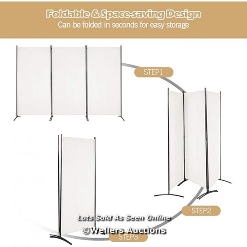 7083 - RRP: �55.95 - 3-PANEL FREESTANDING WOOD ROOM DIVIDER WITH DURABLE HINGES STEEL BASE / WHITE / G47