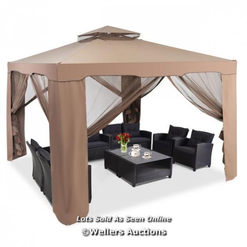 7089 - 10 FT X 10 FT COFFEE CANOPY GAZEBO OUTDOOR PATIO PARTY/EVENT TENT WITH MOSQUITO / APPEARS NEW, OPEN ... 