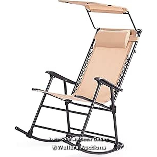 7093 - RRP: �48.95 - FOLDING ROCKING CHAIR ROCKER PORCH ZERO GRAVITY FURNITURE SUNSHADE CANOPY BEIGE / MS