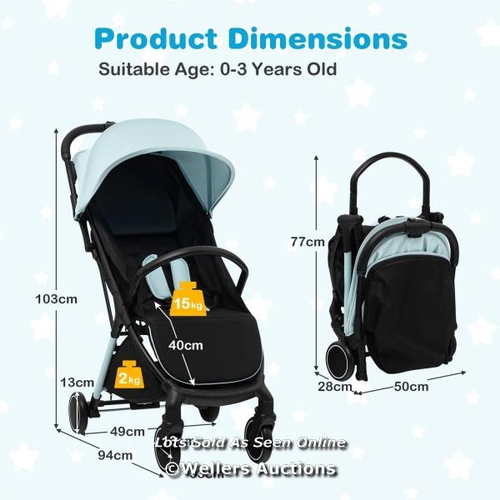 7105 - RRP: �109.95 - LIGHTWEIGHT BABY STROLLER WITH DETACHABLE SEAT COVER-BLUE / APPEARS NEW OPEN BOX / MA