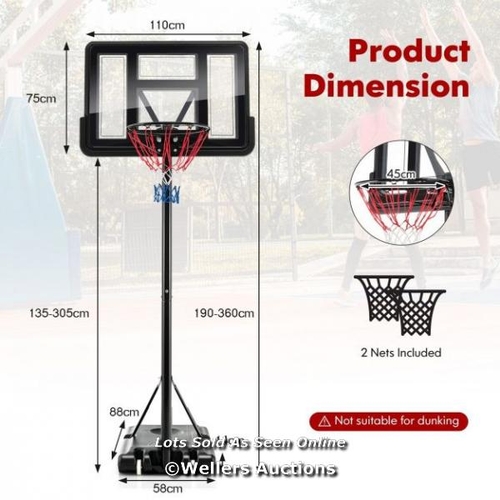 7124 - RRP: �107.95 - 4.25-10FT PORTABLE ADJUSTABLE BASKETBALL HOOP SYSTEM WITH 44'' BACKBOARD 2 NETS / APP... 