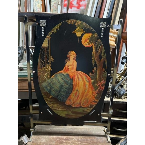 1 - A decorative wooden screen depicting a young lady, 75cm high x 51cm wide