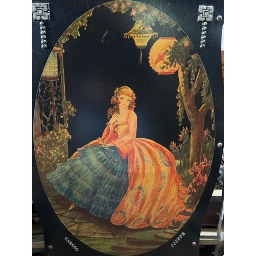 1 - A decorative wooden screen depicting a young lady, 75cm high x 51cm wide