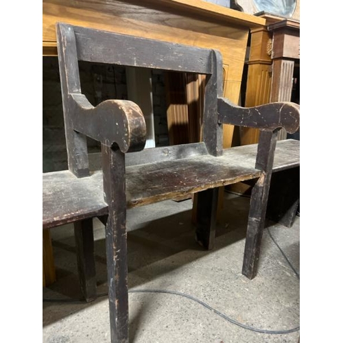 12 - An antique oak side bench, 90cm high x 200cm wide x 33 cm deep