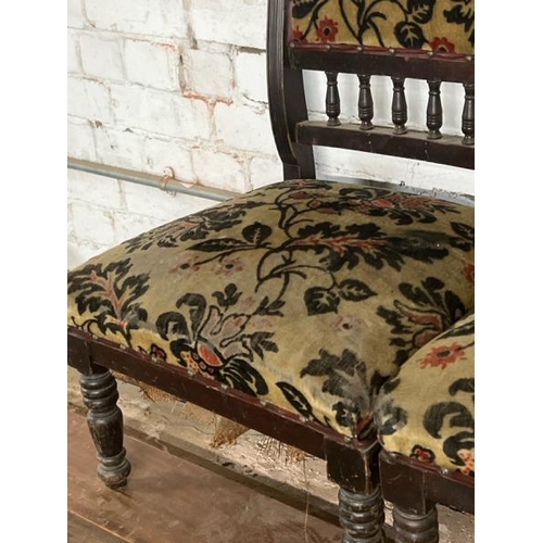 19 - A pair of upholstered Victorian carved oak dining chairs, 85cm high x 36cm wide x 45cm deep