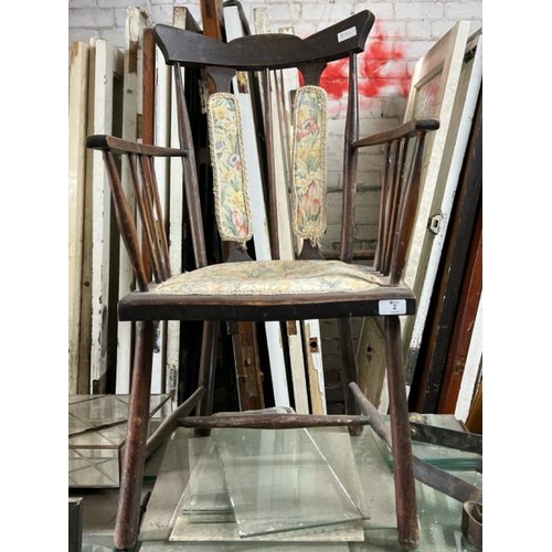 2 - A Victorian dining chair with floral upholstered seat and back, 90cm high x 50cm wide x 44cm deep