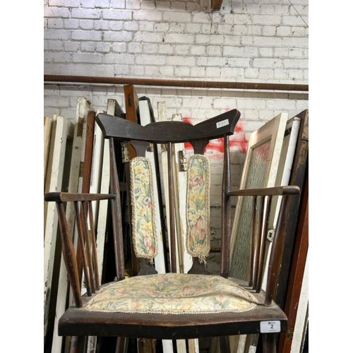 2 - A Victorian dining chair with floral upholstered seat and back, 90cm high x 50cm wide x 44cm deep