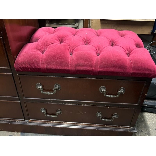 26 - A reproduction chest of six drawers with upholstered seat, 70cm high x 93cm wide x 39cm deep