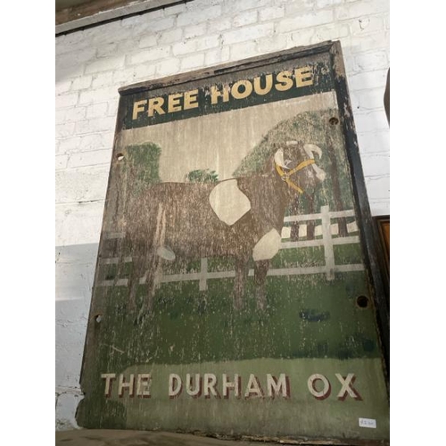 33 - The Durham Ox Free House wooden pub sign, 130cm high x 95cm wide