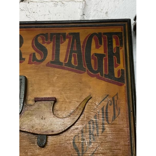 34 - The Dover Stage Booking Office wooden sign, 80cm high x 62cm wide