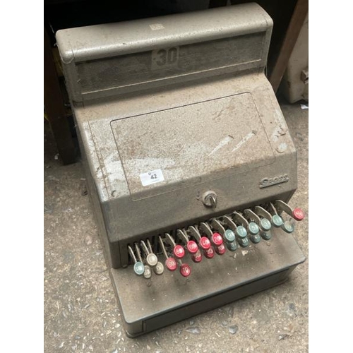 42 - A vintage Gross cash register, with key, 45cm high x 36cm wide x 42cm deep