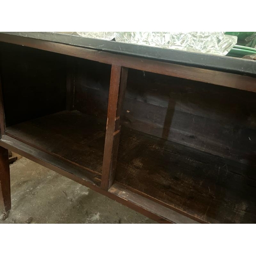 44 - A Victorian two door dressing table, with green marble top and decorative inset tile backing, not in... 