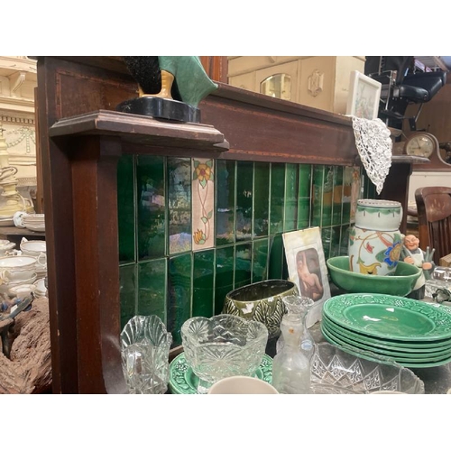 44 - A Victorian two door dressing table, with green marble top and decorative inset tile backing, not in... 