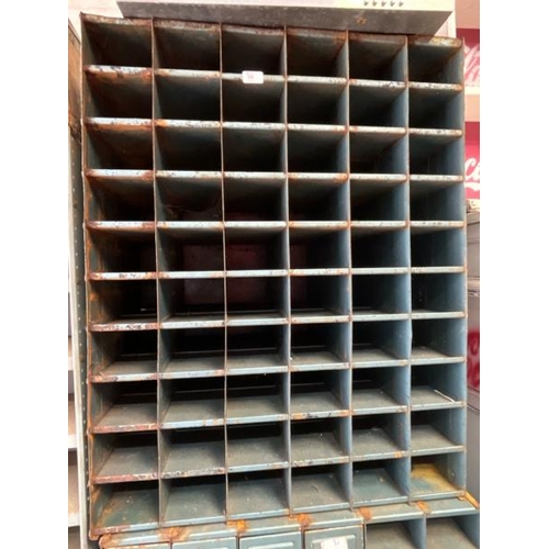 50 - A metal storage cabinet with sixty compartments, 94cm high x 74cm wide x 40cm deep