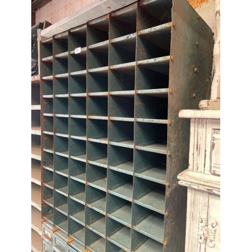 50 - A metal storage cabinet with sixty compartments, 94cm high x 74cm wide x 40cm deep