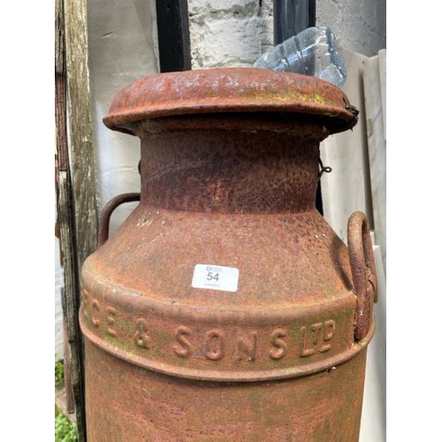 54 - An old metal milk churn by S. Reece & sons ltd, 75cm high