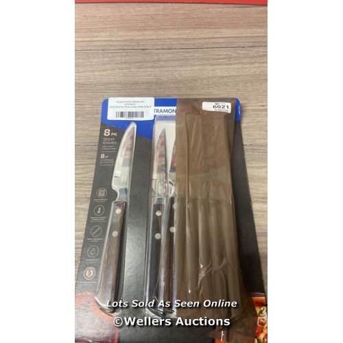 6021 - TRAMONTINA SIX PIECE JUMBO STEAK KNIFE SET - BROWN / MINIMAL SIGNS OF USE / A15