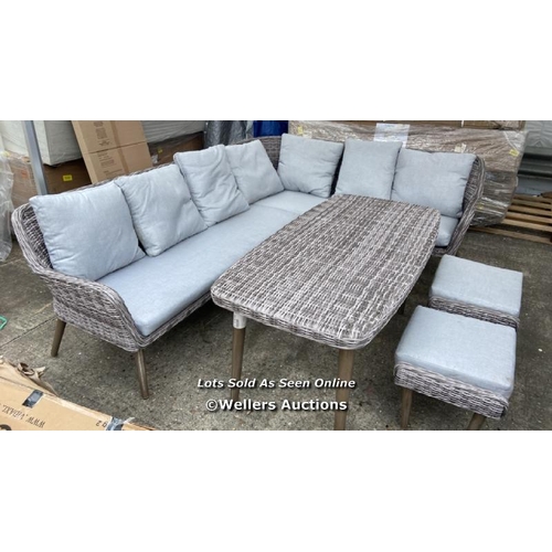 7550 - RRP: £1,1429 - DANIELLE CORNER RATTAN SOFA WITH DINING TABLE AND 2 OTTOMANS / GZ