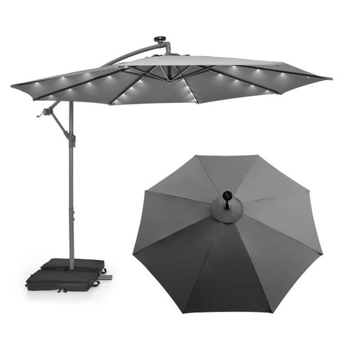 7536 - 3M GARDEN PARASOL WITH SANDBAGS PARASOL WITH 32 LED LIGHTS UV PROTECTION PATIO PARASOL FOR GARDEN PO... 