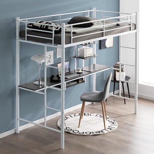 7538 - RRP: £179.95 - METAL BUNK BED WITH DESK, SHELVES AND SAFETY GUARDRAIL / CONT1