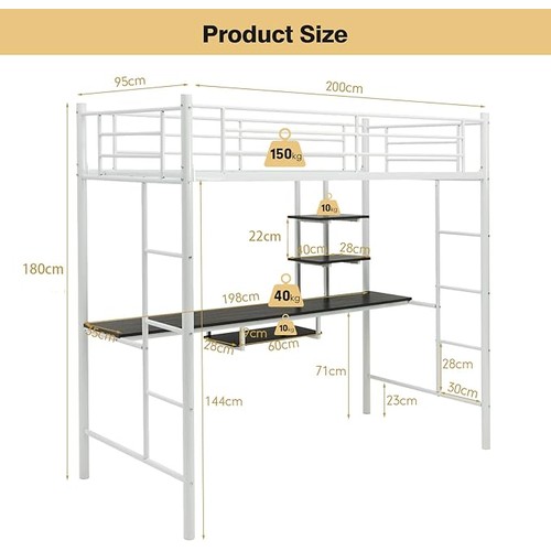 7538 - RRP: £179.95 - METAL BUNK BED WITH DESK, SHELVES AND SAFETY GUARDRAIL / CONT1