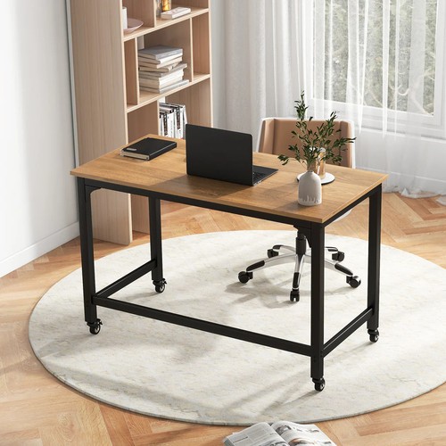 7545 - RRP: £55.95 - 120CM ROLLING COMPUTER DESK ON WHEELS-NATURAL / CONT1