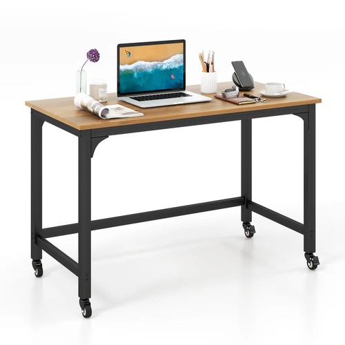 7545 - RRP: £55.95 - 120CM ROLLING COMPUTER DESK ON WHEELS-NATURAL / CONT1